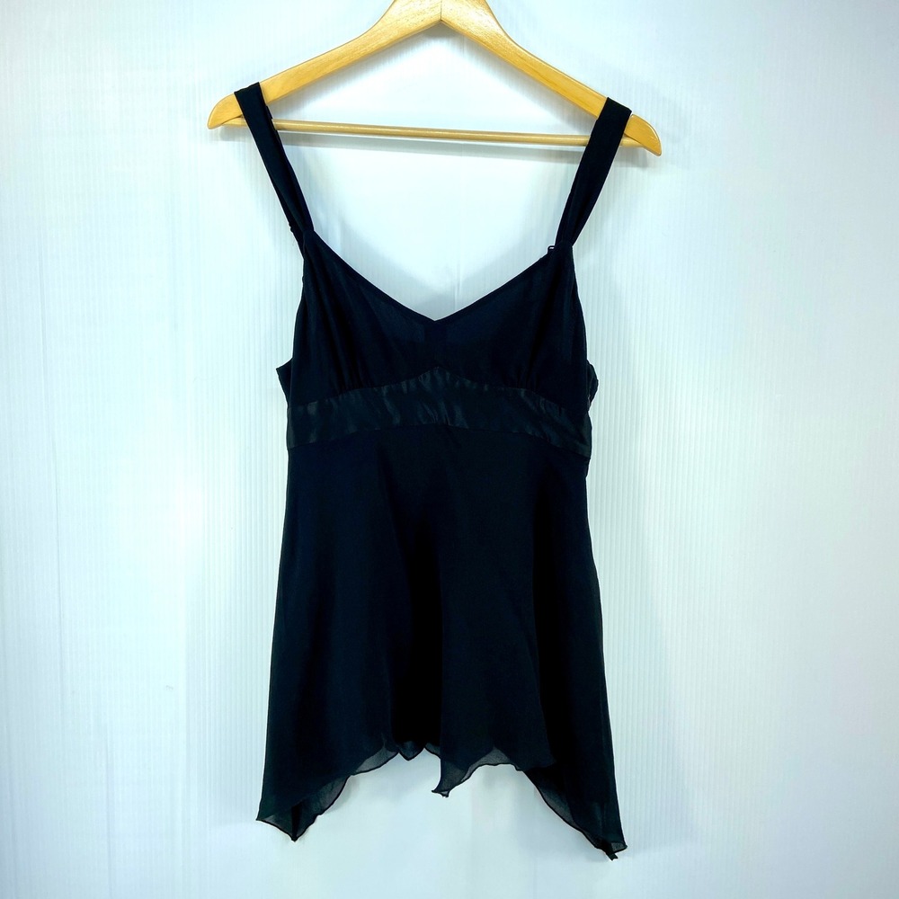Vintage Y2K Gap‎ Black Silk Chiffon Flowy V Neck Camisole Tank Top Womens 8